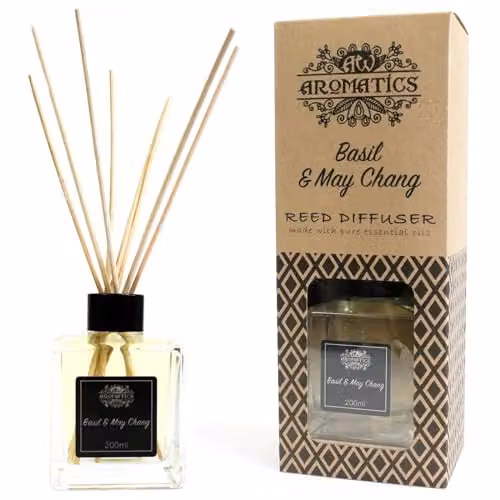 KDMD Basil and Maychang Essential Oil Reed Diffuser, 200ml, Black