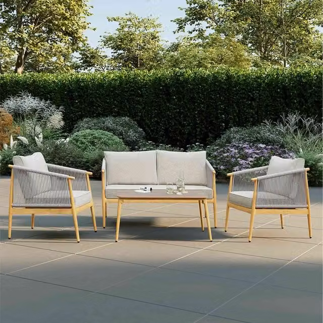 Charles Bentley Almada 4 Seater Lounge Set in Grey and Brown with Aluminium Metal Frame