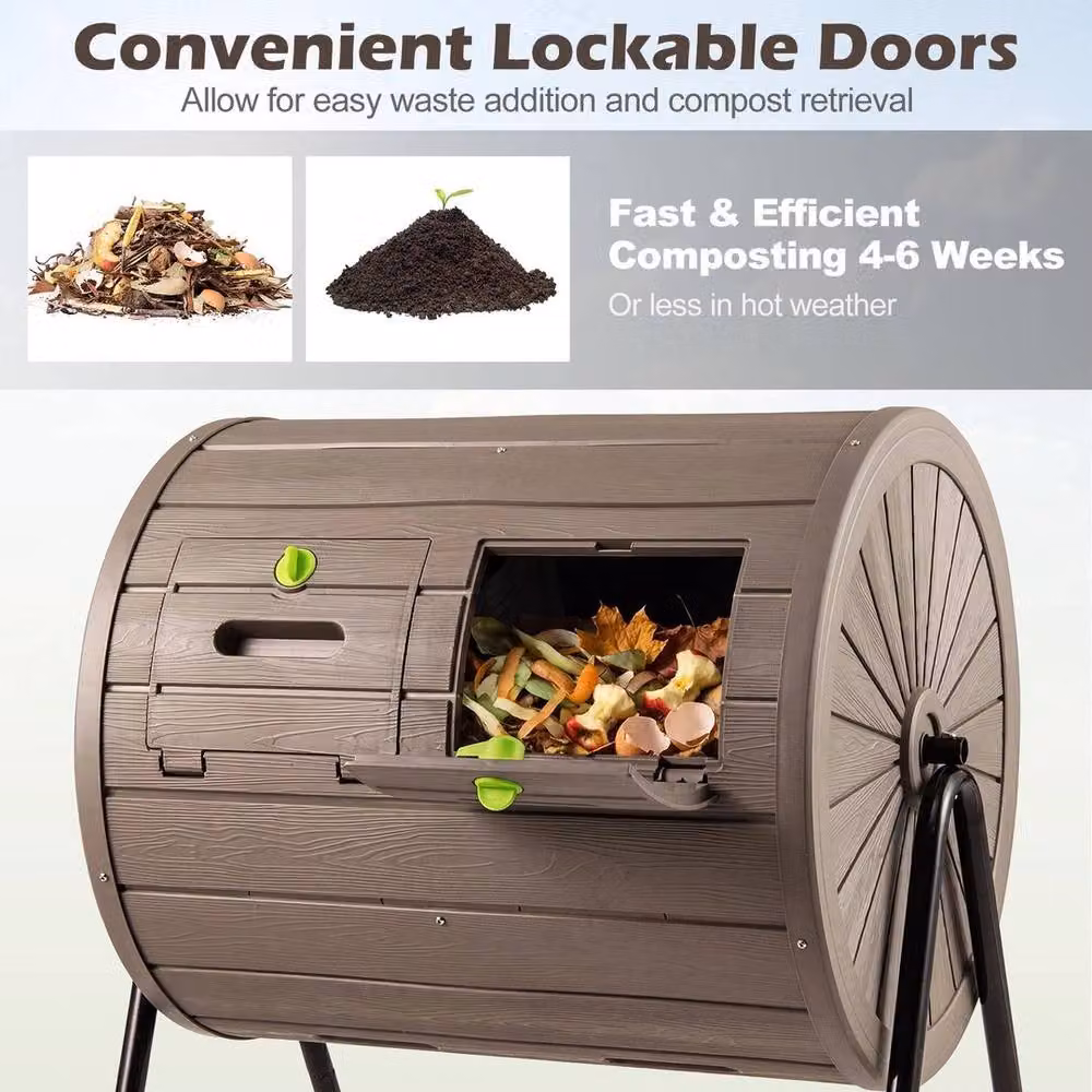 FLAVORA Brown Dual Chamber Lockable Compost Tumbler – 5