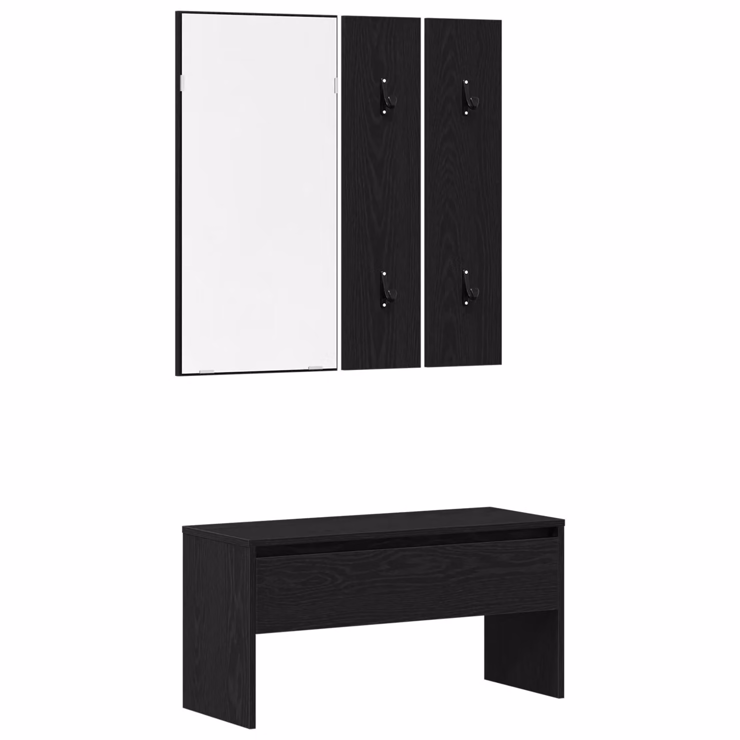 Berkfield Home Modern Hallway Furniture Set in Black Oak with Bench, Mirror and Wall Rack – 2