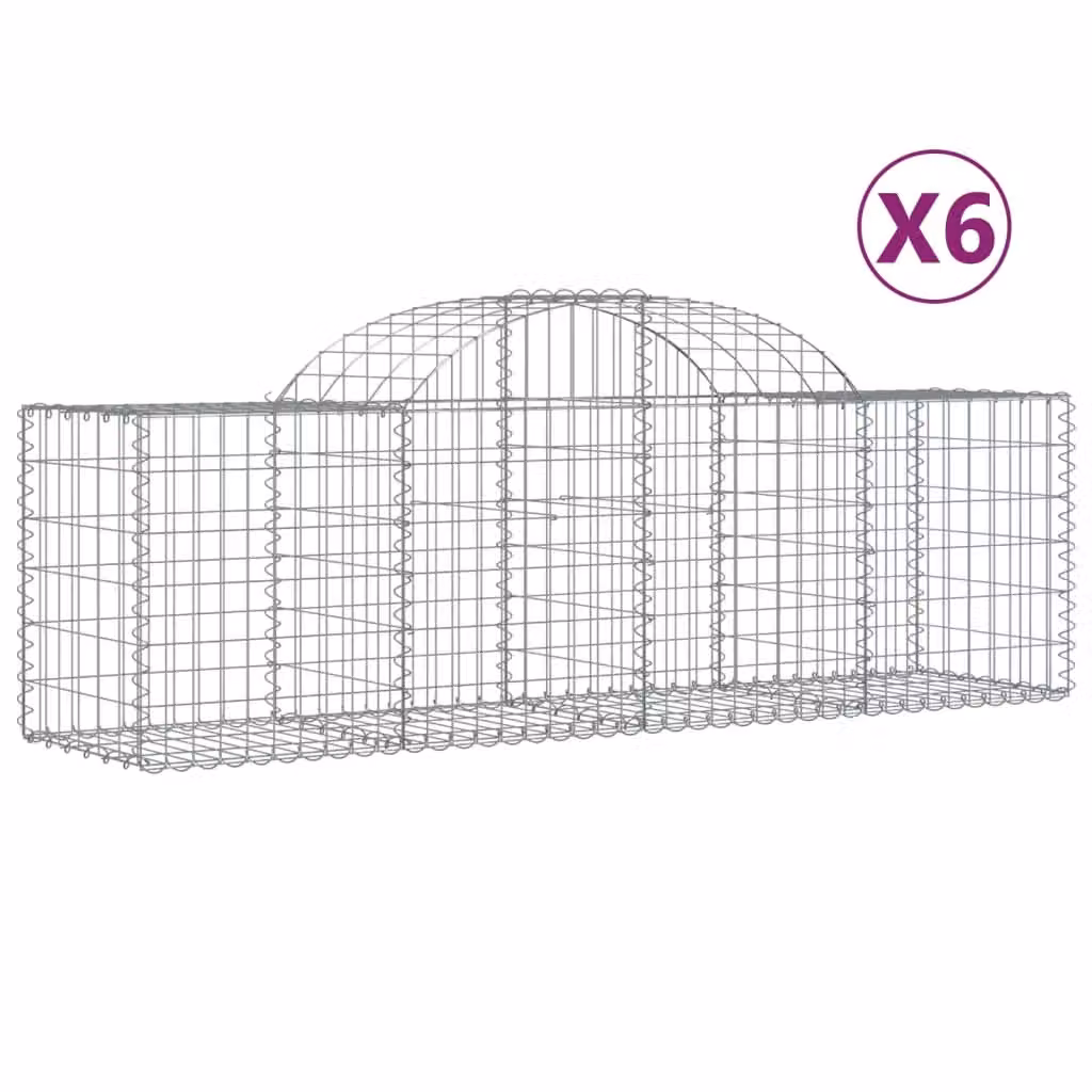 Berkfield Home Arched Gabion Baskets, 6 Piece Set, Silver Galvanised Steel, W: 200 cm, D: 50 cm, H: 60-80 cm – 2