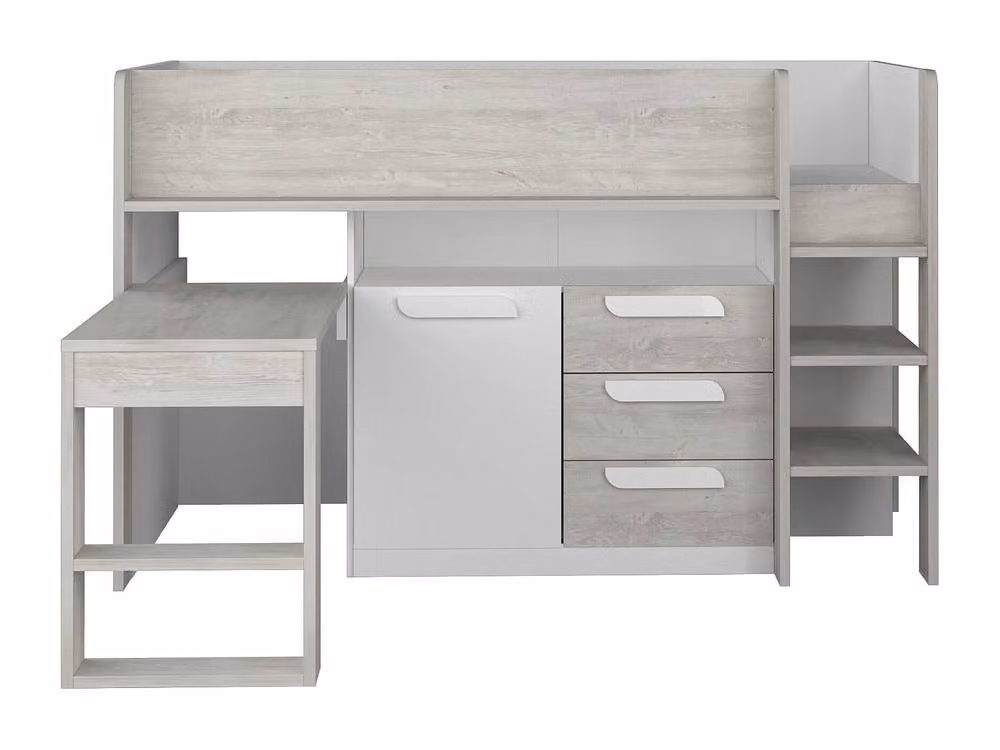 Vente-unique Single Combination Bed with Desk and Storage in White, W/D/H: 200 x 90 x 131.5 cm – 2