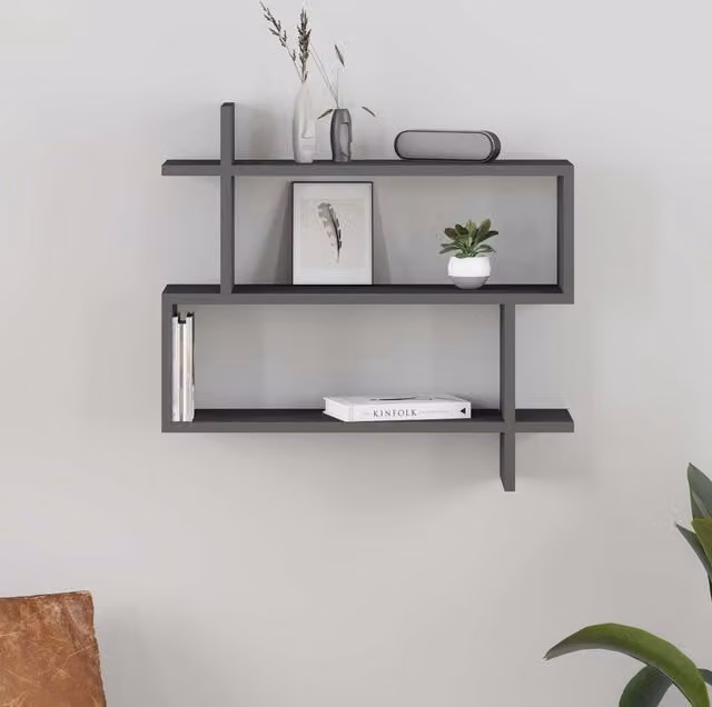 Decortie Paralel Wall Mounted Modern Bookcase Display Unit in Dark Grey, W: 70 cm, H: 66 cm, D: 22 cm – 1
