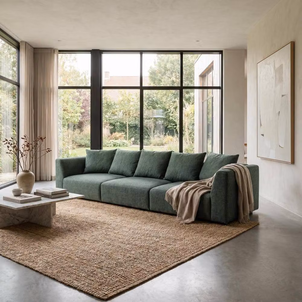 Abakus Direct Tokyo 5 Seater Upholstered Sofa in Grey and Green Brushed Tweed Fabric – 3