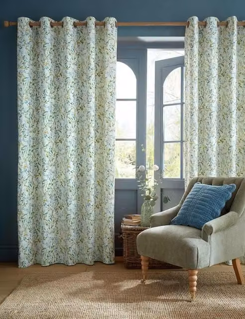 Laura Ashley Brayton Multi-Colour Floral Cotton Rich Eyelet Curtains