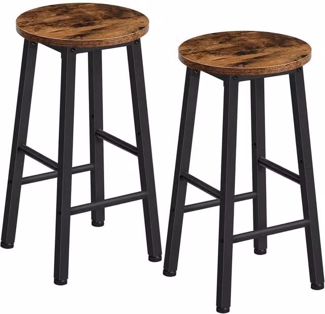 FORGEVIO Set of 2 Rustic Brown Wood Bar Stools, W/D/H: 32 x 32 x 63 cm – 1