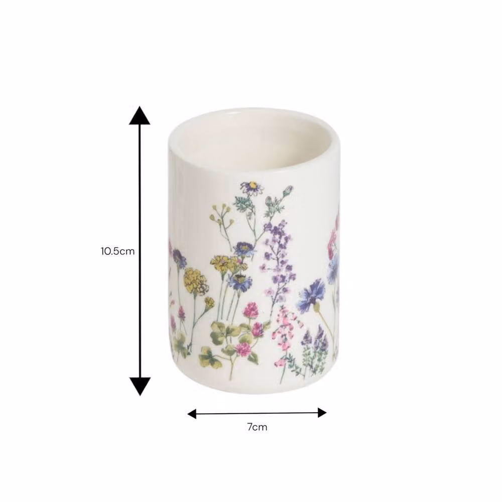 Showerdrape Meadow Wild Flowers Floral Ceramic Tumbler in White – 2