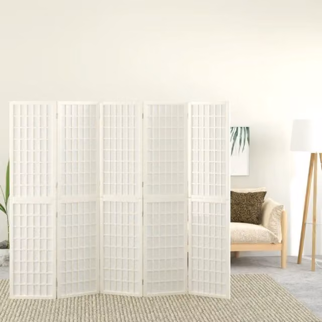 Berkfield Home Japanese Style 5-Panel Folding Room Divider, White, W/H: 200 x 170 cm
