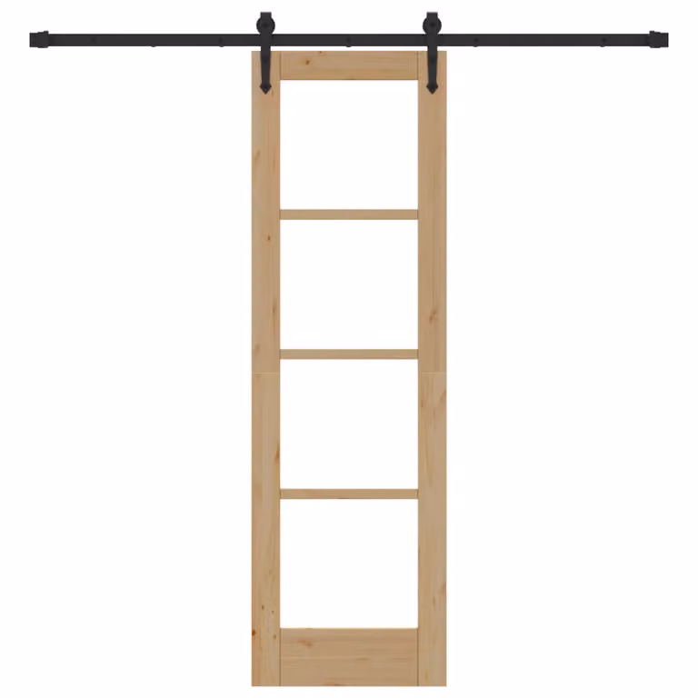 Berkfield Home Modern Sliding Door with Hardware Set in Black Solid Wood, W: 61 cm, H: 198.5 cm