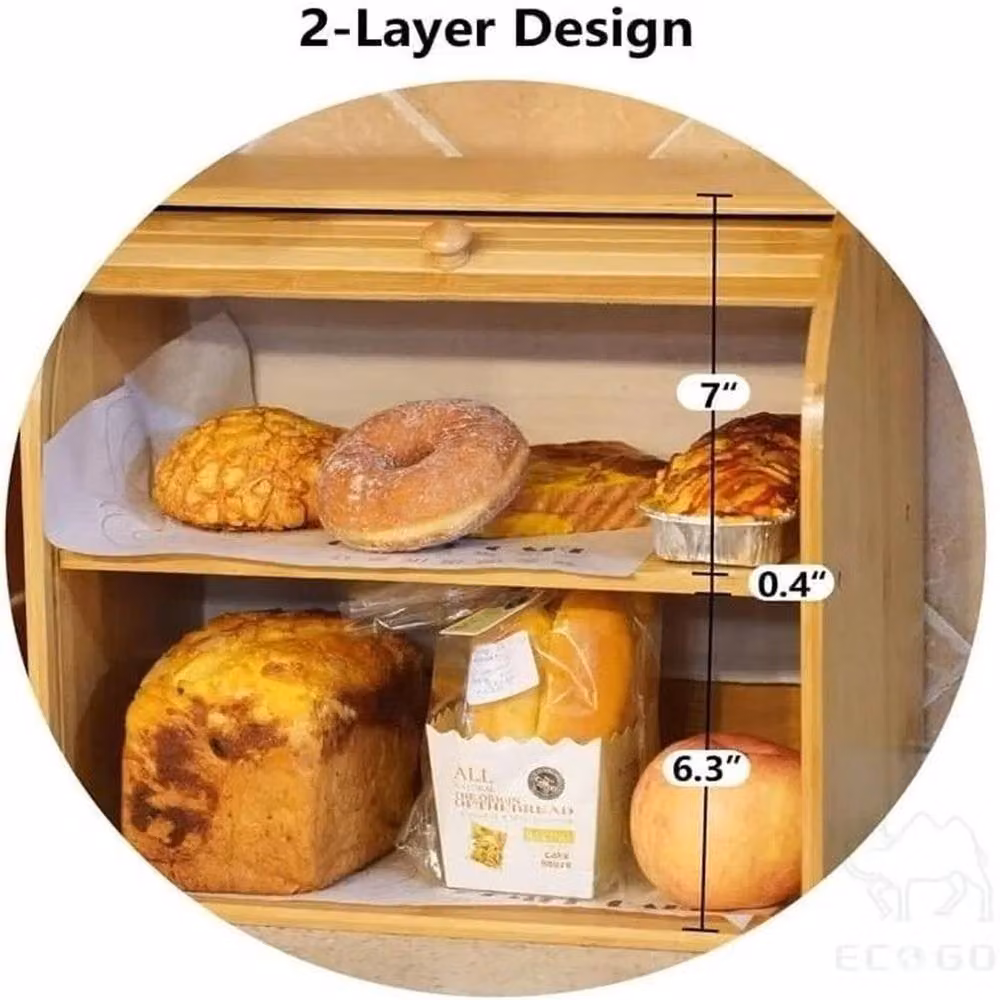 SPETLEK 2-Tier Brown Bread Bin with Slide Top and Bamboo Compartments, W: 38 cm, D: 38 cm, H: 25 cm – 3