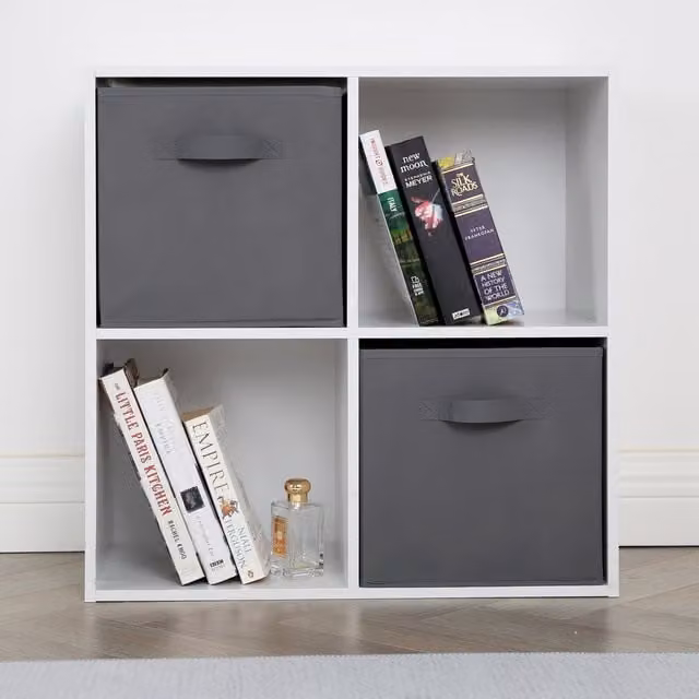 Home Garden Direct Jane 2x2 Cube Storage Unit with Adjustable Shelves and Baskets in White and Grey