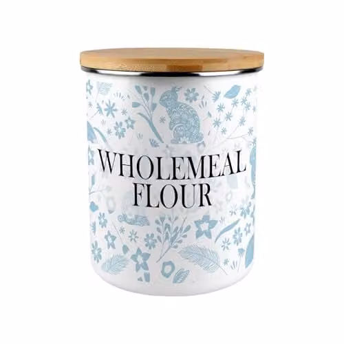 Purely Home Blue Rabbits Wholemeal Flour Canister, 2.7 l Enamel Kitchen Storage Tin