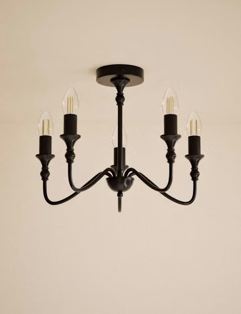 M&S Classic Metal 5 Light Flush Ceiling Chandelier in Black
