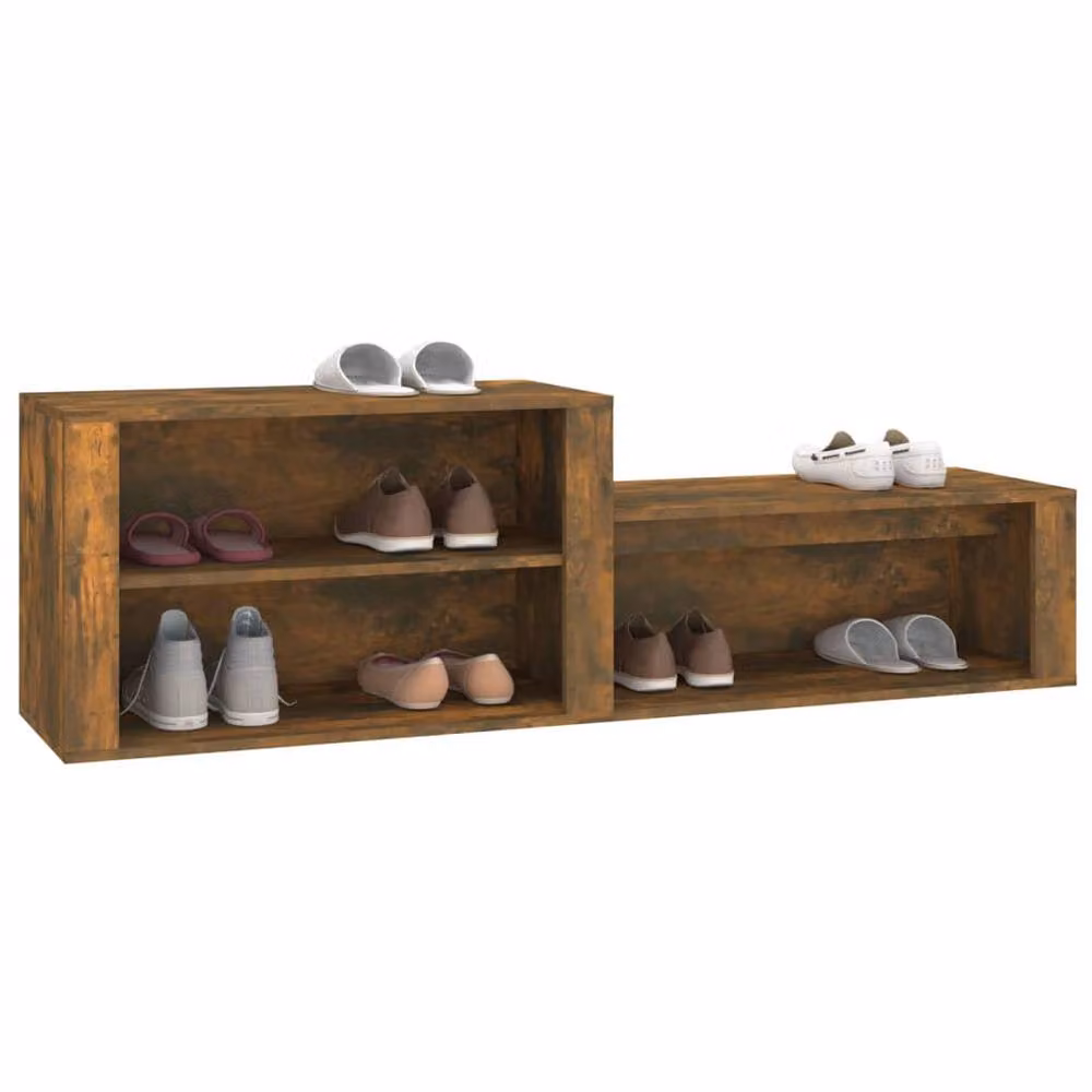Berkfield Home Smoked Oak Shoe Cabinet in Brown with Integrated Seat, W/D/H: 150 x 35 x 45 cm – 2