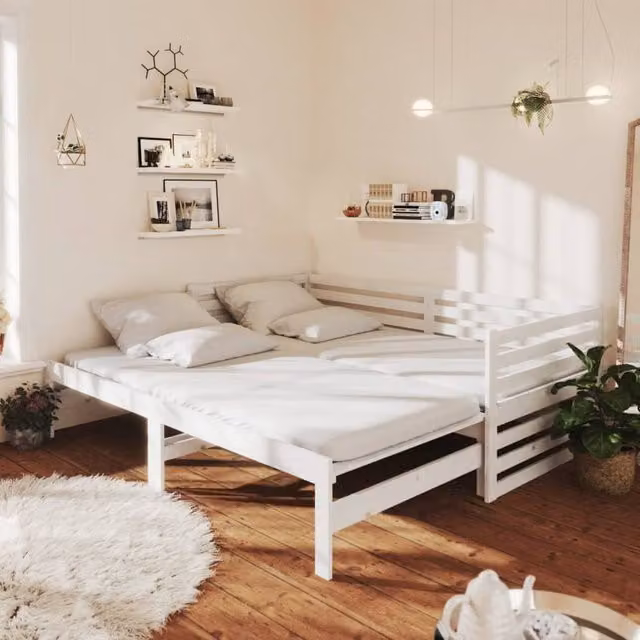 Berkfield Home White Solid Pinewood Pull-out Day Bed, W/D/H: 90 x 200 cm (2 units) – 1