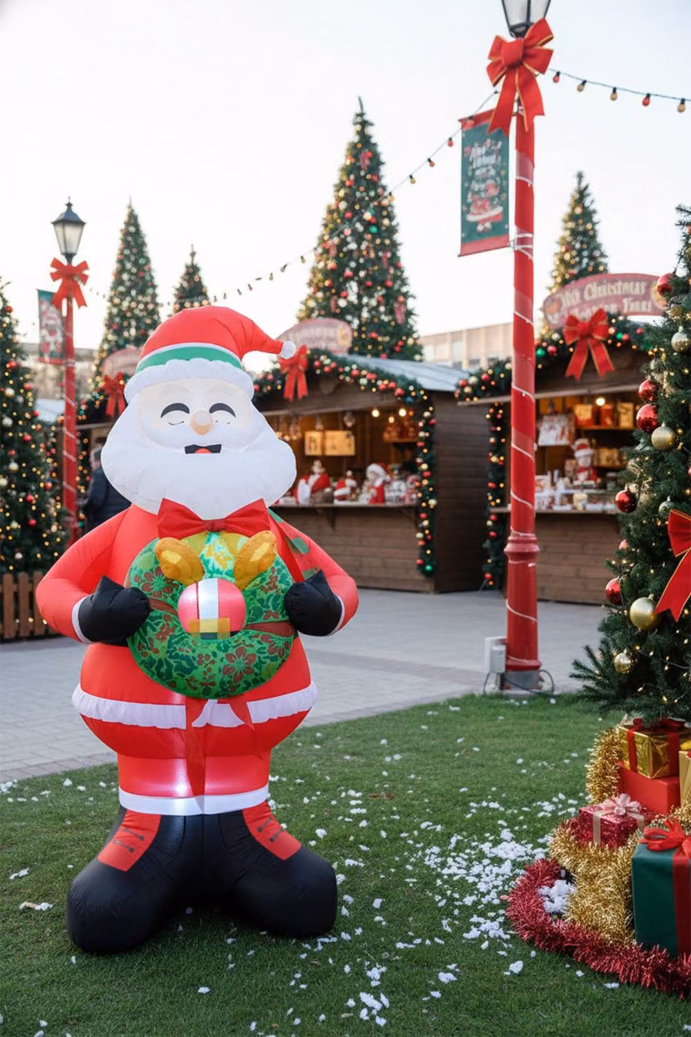 Living and Home Lighted Christmas Inflatable Santa Holding Wreath Decoration, Red, Height: 240 cm – 2
