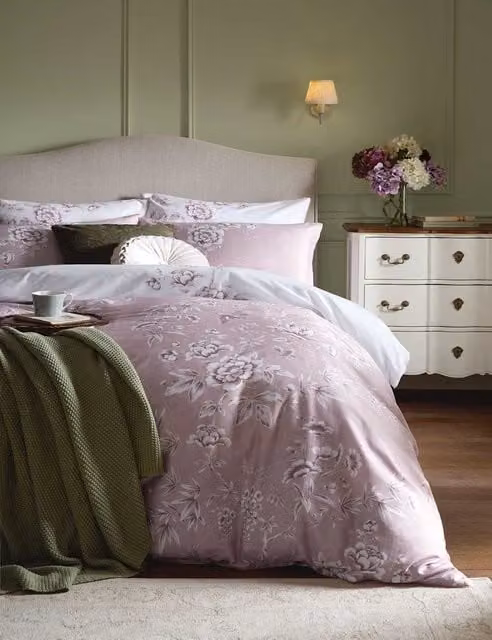 Laura Ashley Rowsham Garden Reversible Floral Cotton Mako Satin Bedding Set, Pink Mix, W: 180 cm, L: 200 cm, H: 220 cm