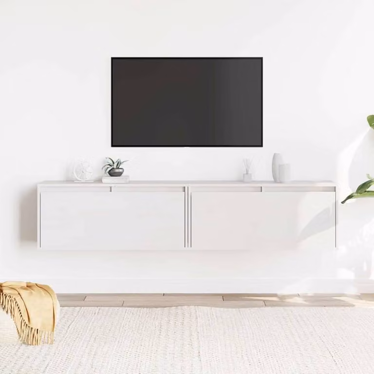 Berkfield Home Set of 2 White Solid Wood Pine Wall Mounted Cabinets W/D/H: 80 x 30 x 35 cm