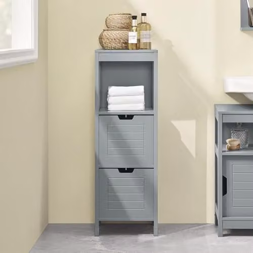 SoBuy Grey Bathroom Storage Cabinet with 2 Drawers, W/D/H: 30 x 30 x 89 cm – 2