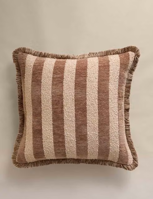 M&S Brown Striped Chenille Square Cushion Cover