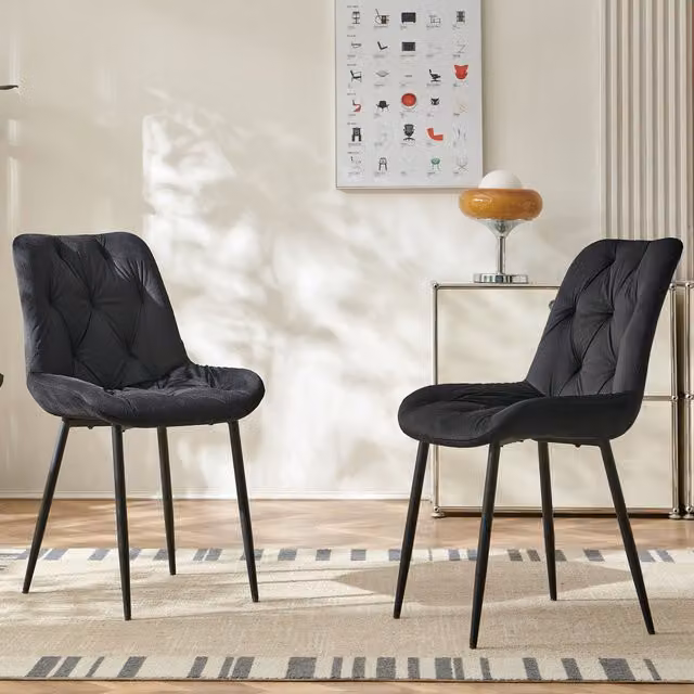 SONARA Modern Set of 2 Black Velvet Dining Chairs with Ergonomic Upholstered Seats – 1