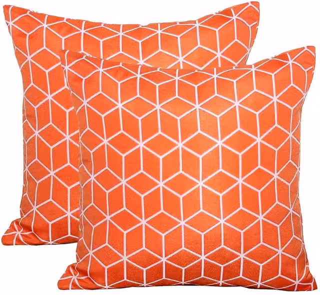 Royalcraft Pair of Orange Geometric Square Outdoor Scatter Cushions