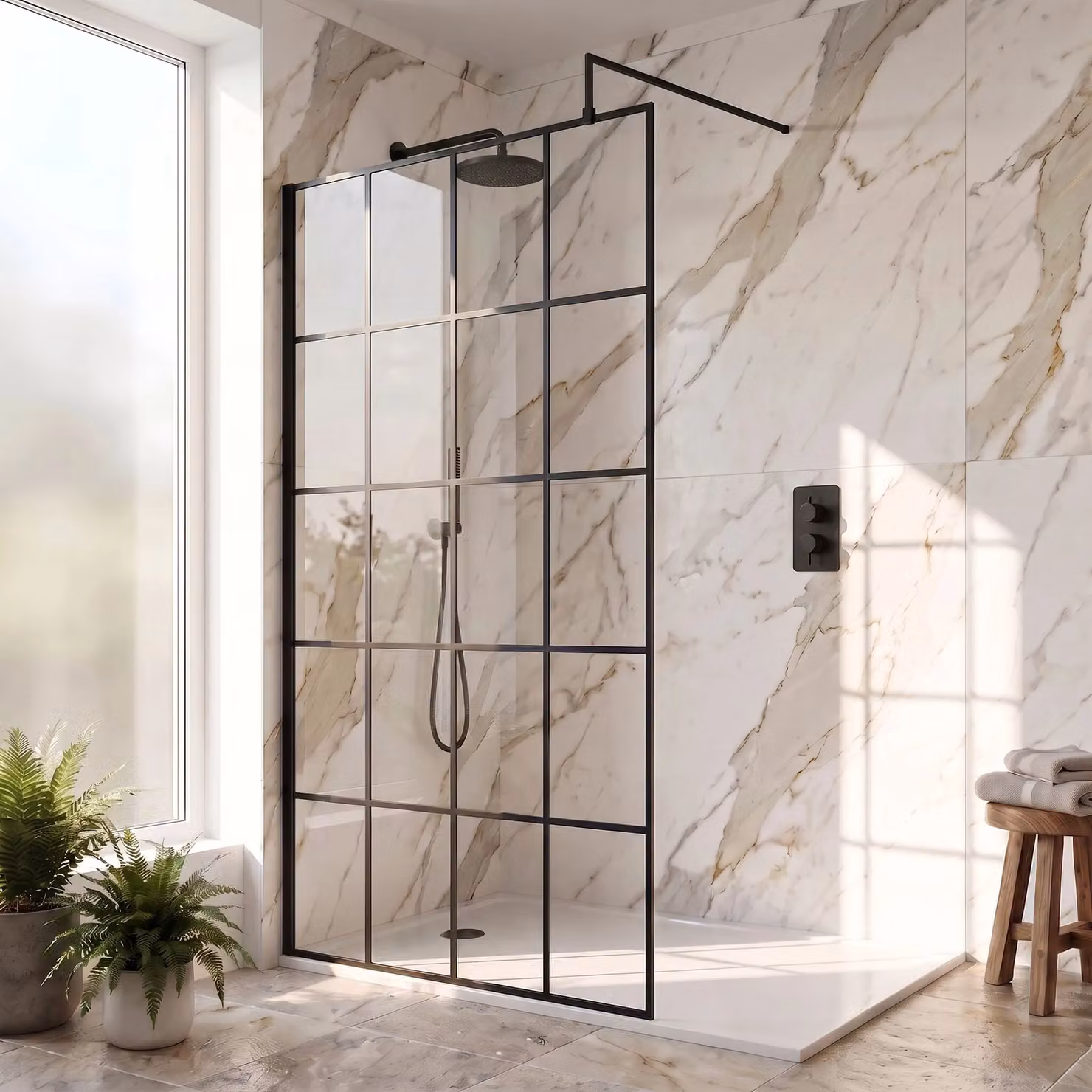 Balterley 8mm Safety Glass Wetroom Screen with Black Frame, W: 100 cm, H: 195 cm – 5
