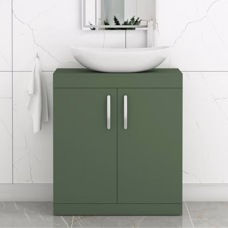 Cesar Turin 800mm Floor Standing 2 Door Bathroom Vanity Unit in Matt Green with Countertop Basin and Matt Black Handles