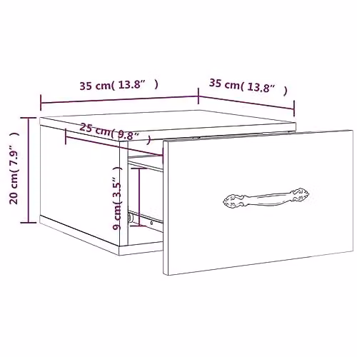 vidaXL Wall-mounted Bedside Cabinet in Smoked Oak, W/D/H: 35 x 35 x 20 cm – 3