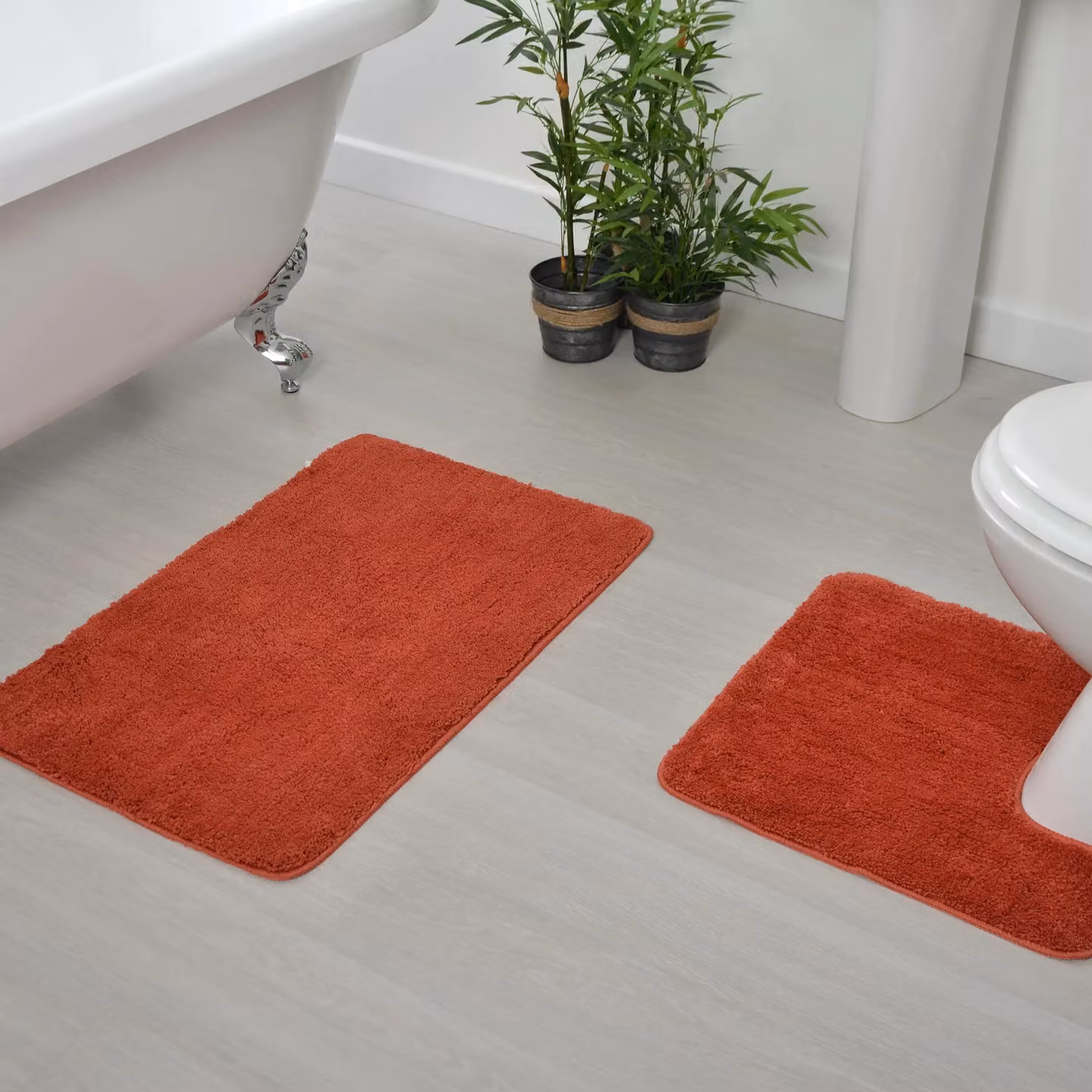 Allure Bath Fashions Two Piece Microfibre Non-Slip Bath and Toilet Mat Set in Terracotta – 2