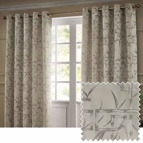 Paoletti Bamboo Jacquard Eyelet Curtain Pair in Champagne/Beige, W: 168 cm, H: 183 cm – 1