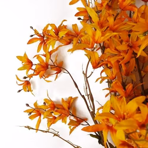 Leaf Design Autumn Lily Artificial Floral Arrangement in Orange and Yellow Textile – 2