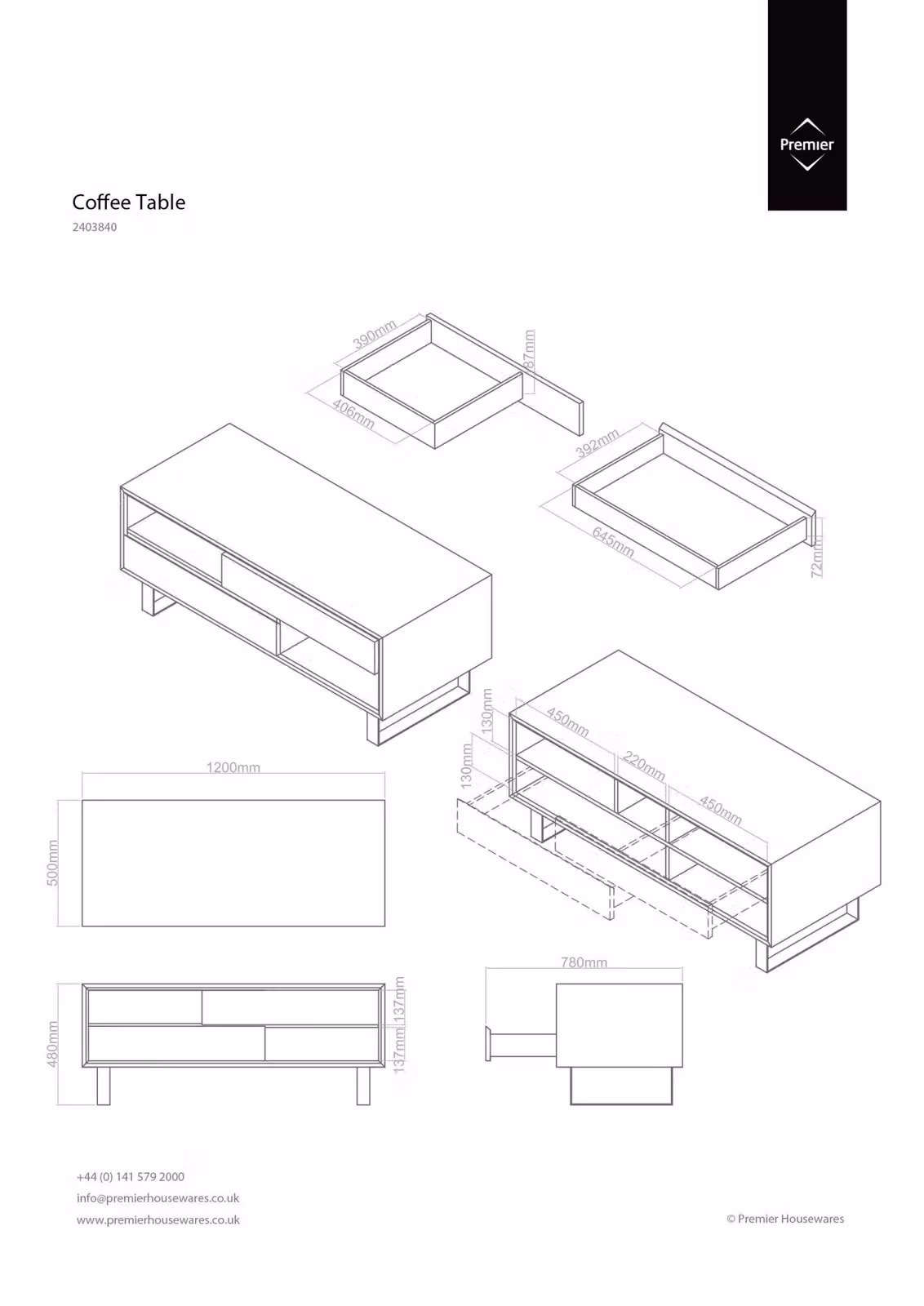 Orsina Glossy Rectangular Coffee Table in Black and White, W/D/H: 120 x 50 x 48 cm – 2