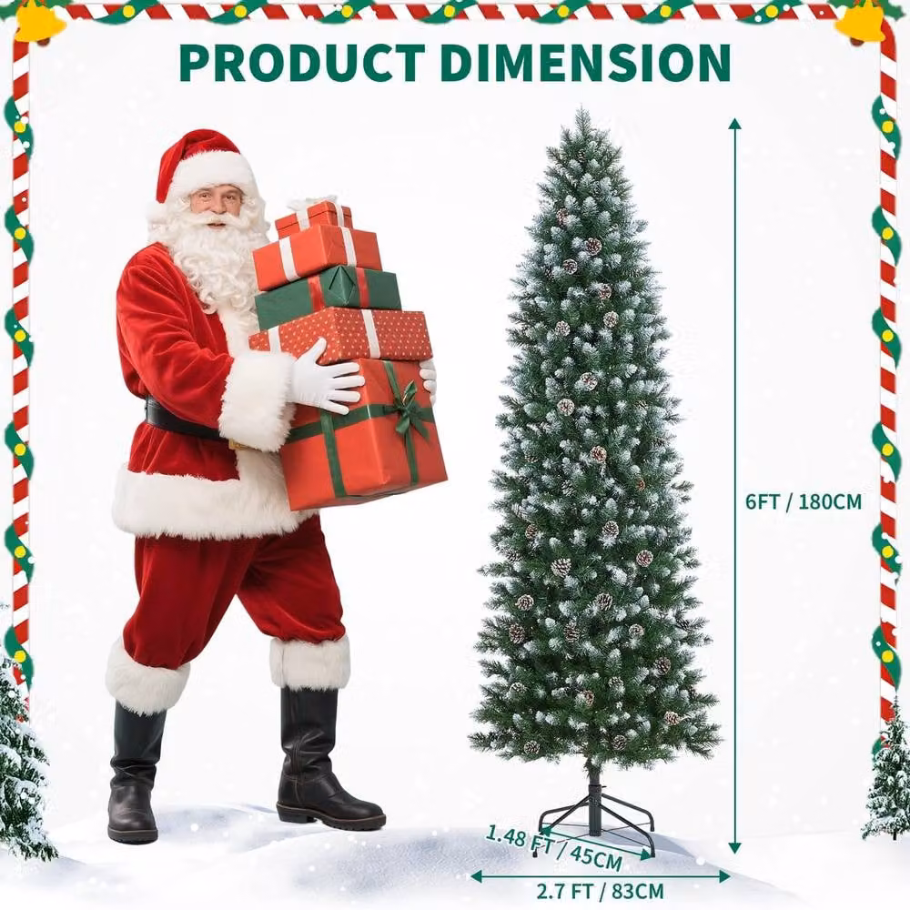 London Boutique 6ft Pre-Lit Artificial Pencil Spruce Christmas Tree in Green – 5