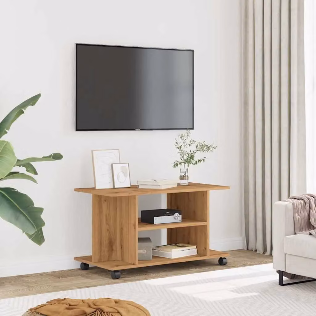 Berkfield Home Artisan Oak TV Cabinet with Castors in Brown, W/D/H: 80 x 40 x 45 cm – 3