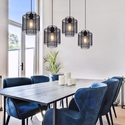 Globo Lighting Industrial Black Metal Pendant Light with 4 x E27 Bulbs, W/D/H: 120 x 20 x 20 cm – 4