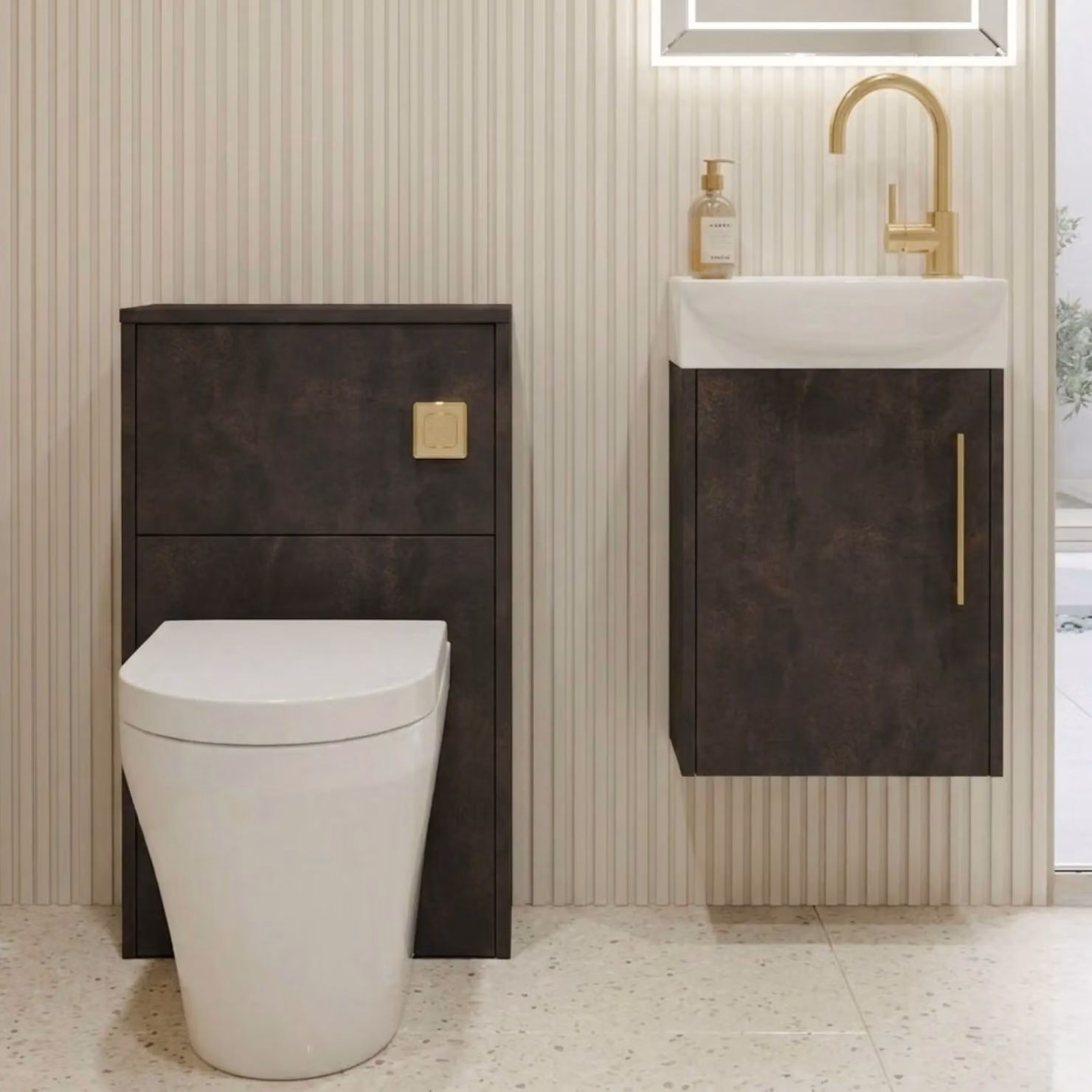 Balterley Left Hand Cloakroom Suite with Vanity, WC, Toilet and Tap Set in Grey with Slate Brass Finishes, Width: 44 cm – 5
