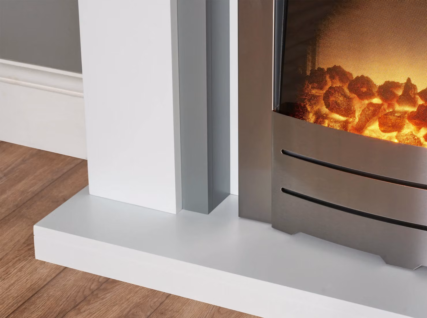 Adam Fires & Fireplaces Milan Fireplace in Pure White and Grey with Colorado Electric Fire in Brushed Steel, 39 Inch – 4