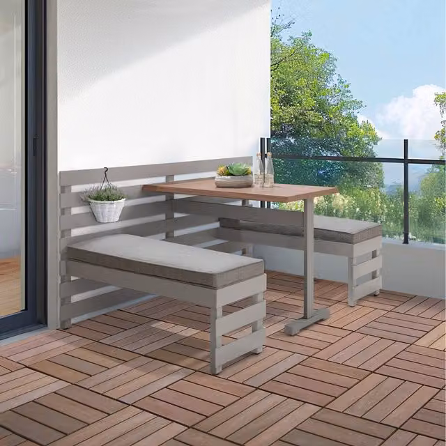 Sunjoy Modern Grey Wood Outdoor Picnic Table and Dining Bench Set