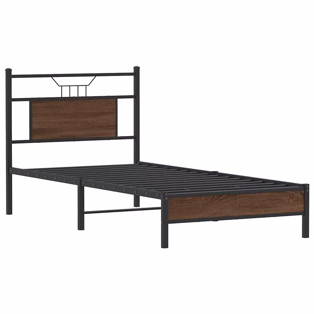 Berkfield Home Single Bed Frame in Brown Oak, Engineered Wood, W/D/H: 90 x 190 cm – 2
