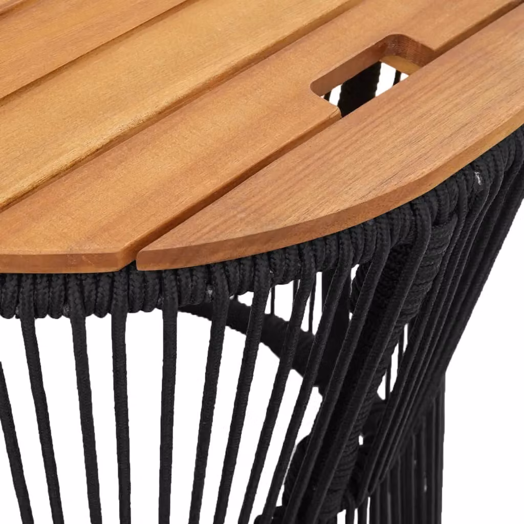 Berkfield Home Set of 2 Black Poly Rattan Garden Side Tables with Acacia Wood Tops – 5