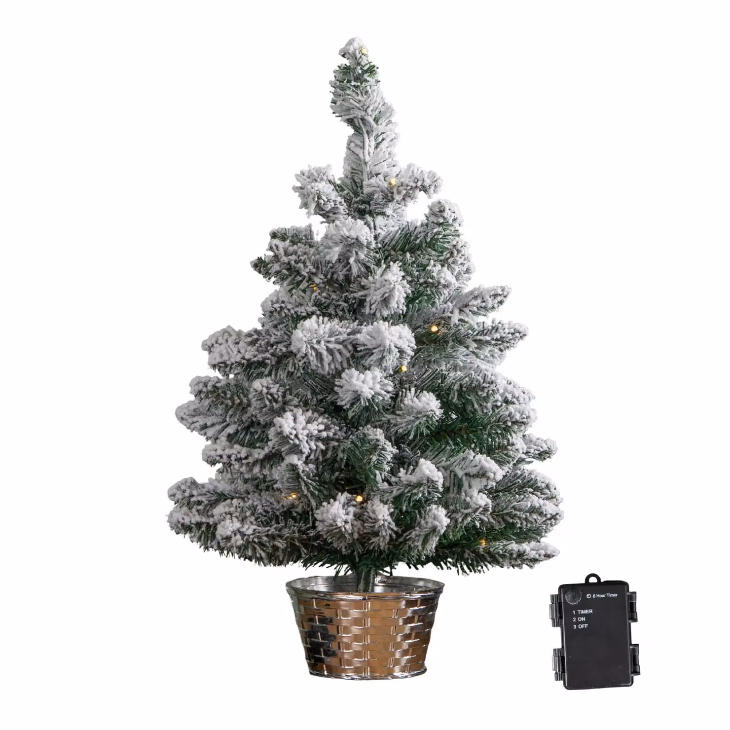 Samuel Alexander Snow Flocked Mini Christmas Tree with Warm White LEDs in a Silver Pot, Green, Height: 60 cm – 3