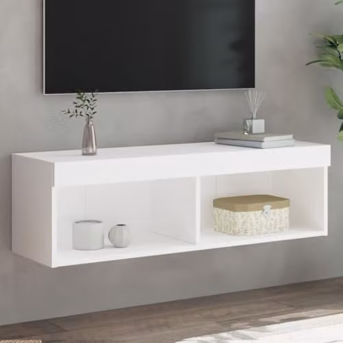 vidaXL Modern White MDF TV Cabinet with LED Lights W/D/H: 100 x 30 x 30 cm – 2