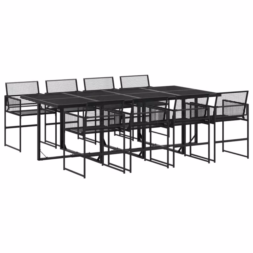 Berkfield Home 9 Piece Black Poly Rattan Garden Dining Set with Glass and Metal Details