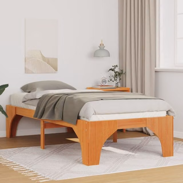 Berkfield Home Floor Bed Frame with Storage in Brown, Solid Pine Wood, W/D/H: 90 x 190 x 40 cm