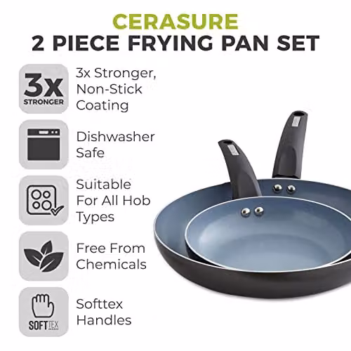 Tower T80300 Cerasure Induction Frying Pan Non-Stick 2 Piece Set, Grey, Ceramic Coating, 20 cm and 28 cm – 2