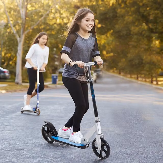 HOMCOM Foldable Height Adjustable Metal Kick Scooter in White