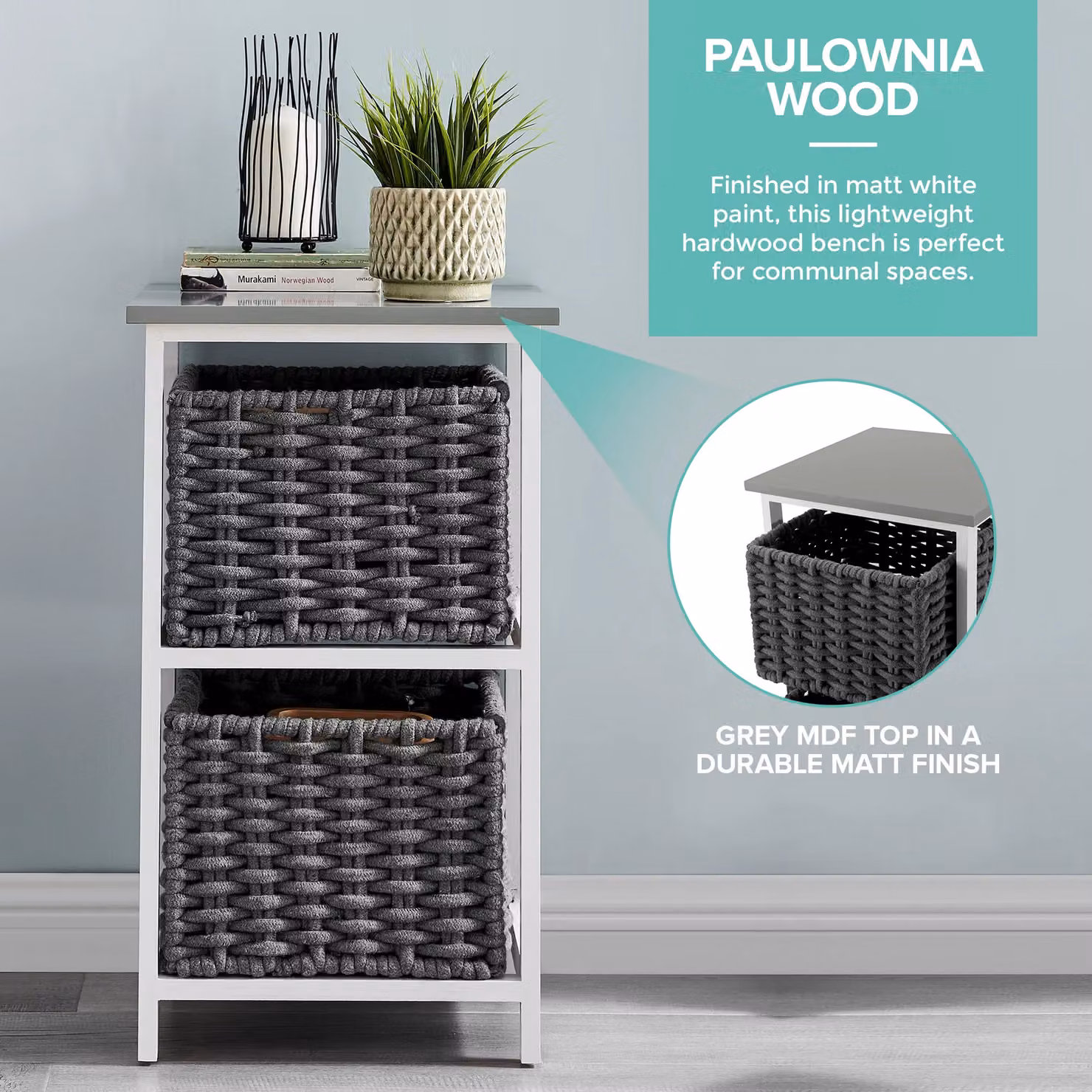 LIVIVO Habi Scandi Style 2 Drawer Wooden Storage Shelf Organiser in Black, Grey or White, W/D/H: 36.0 x 37.0 x 63.5 cm – 3