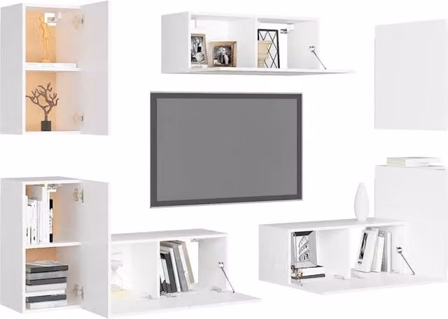 Berkfield Home 7 Piece Modern White Engineered Wood TV Cabinet Set