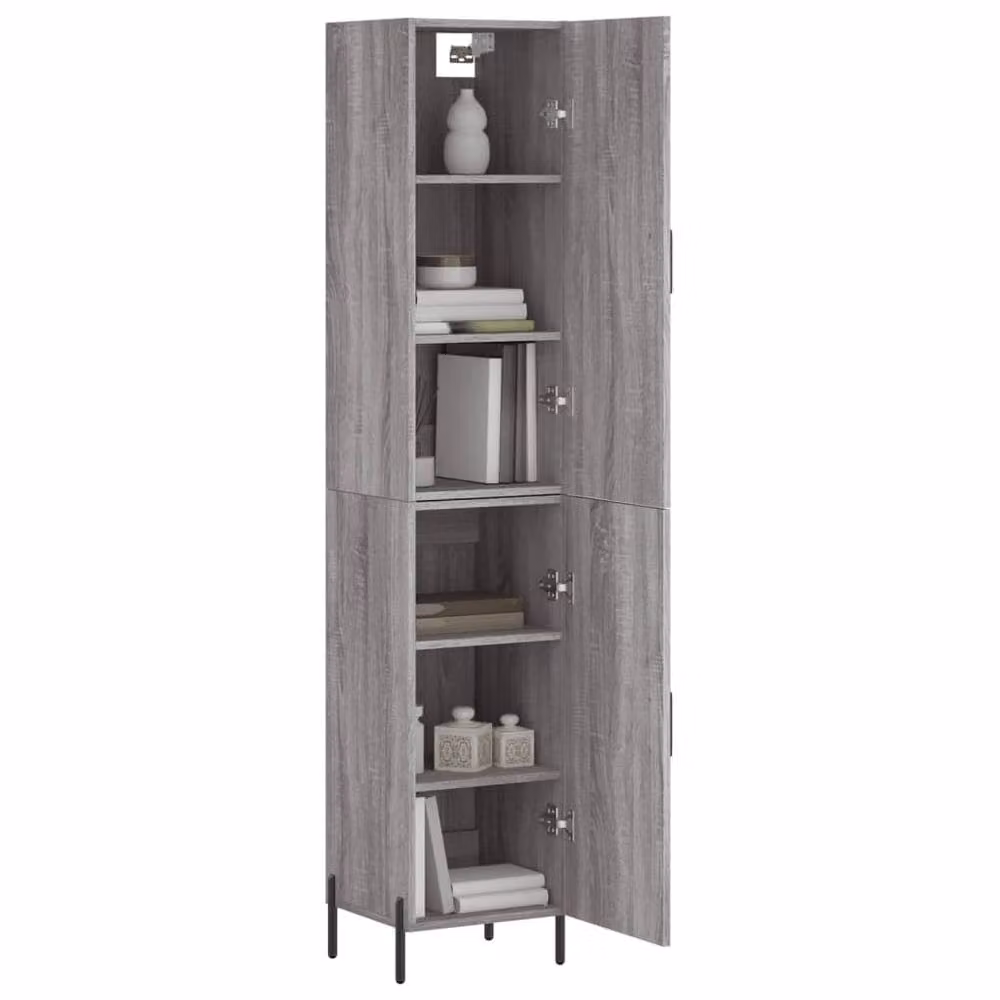 Berkfield Home Modern Grey Highboard with Hinged Doors and Internal Shelves, W/D/H: 34.5 x 34.0 x 180.0 cm – 2